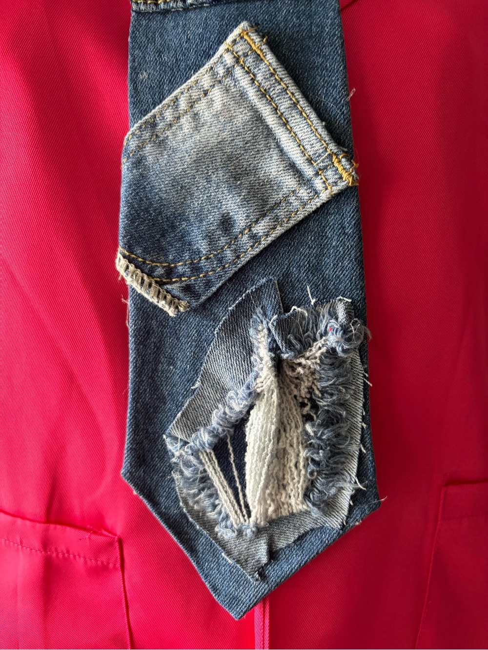 Delicate Pink and Denim Layered Necktie Necklace